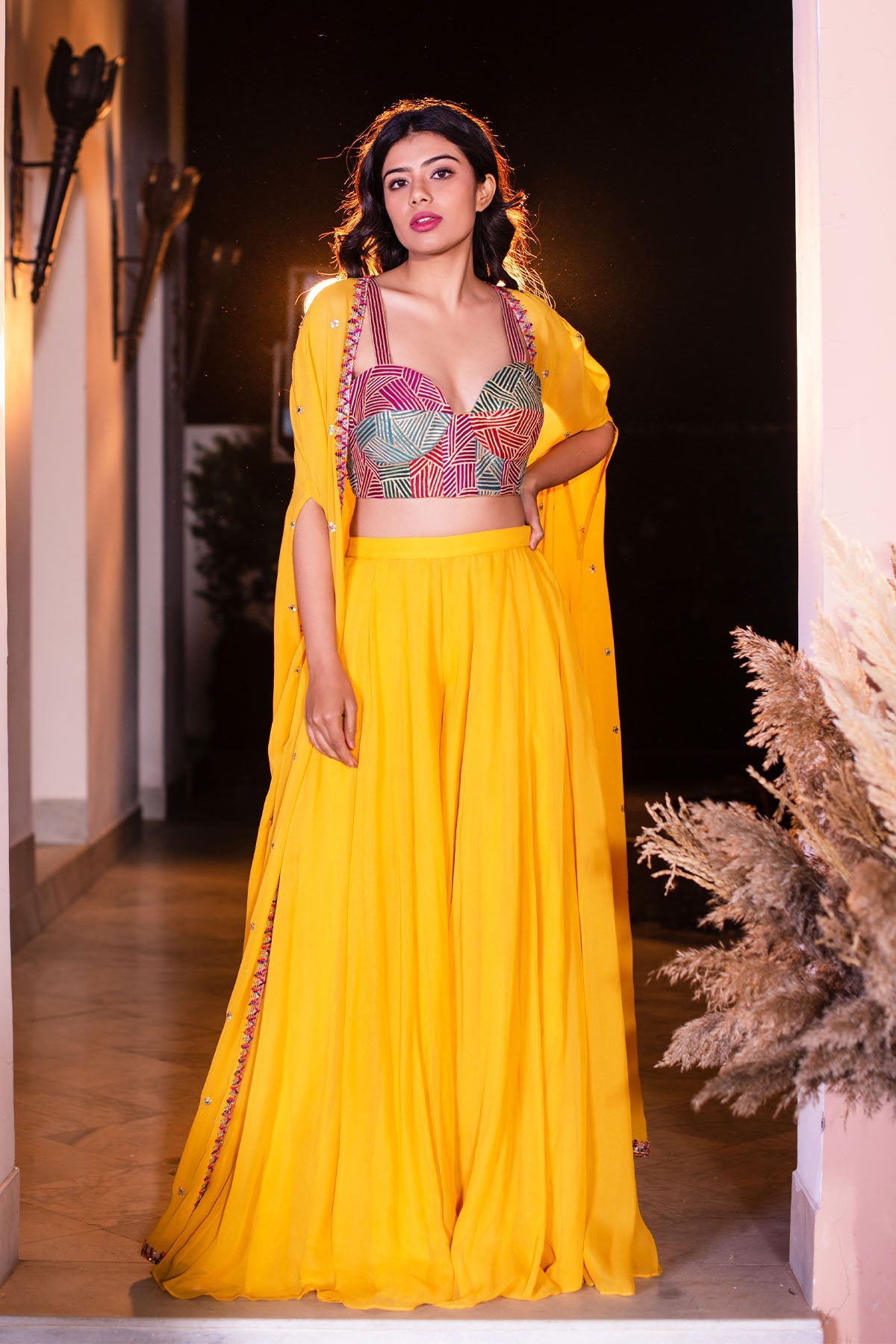 Yellow Corset Cape Sharara