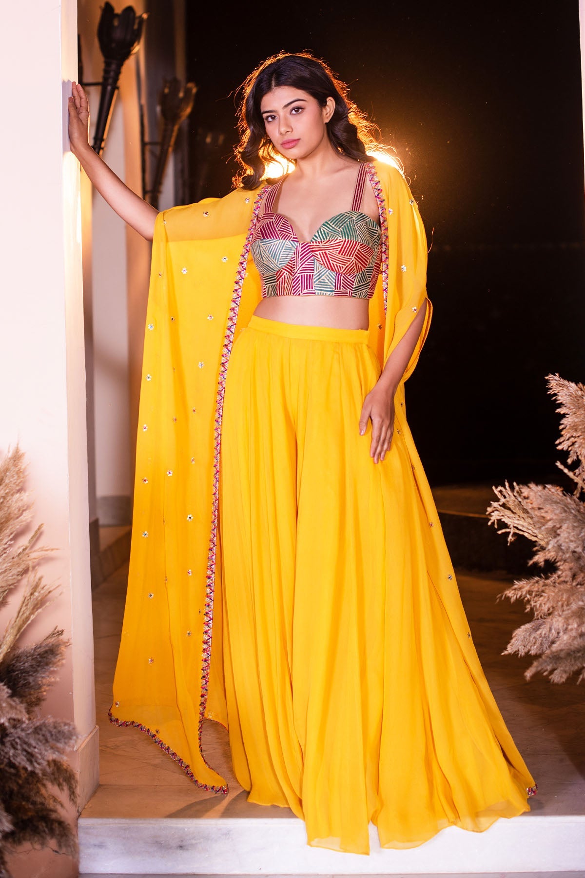 Yellow Corset Cape Sharara