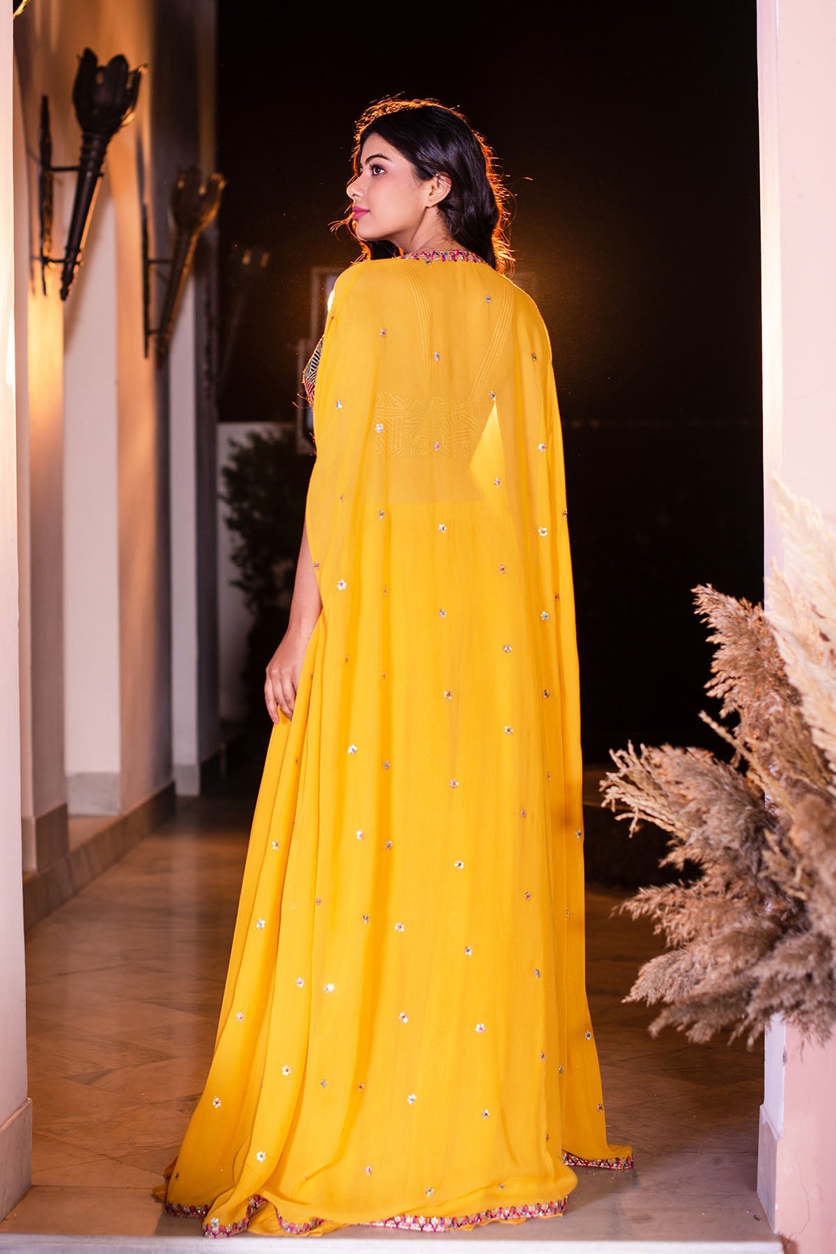 Yellow Corset Cape Sharara