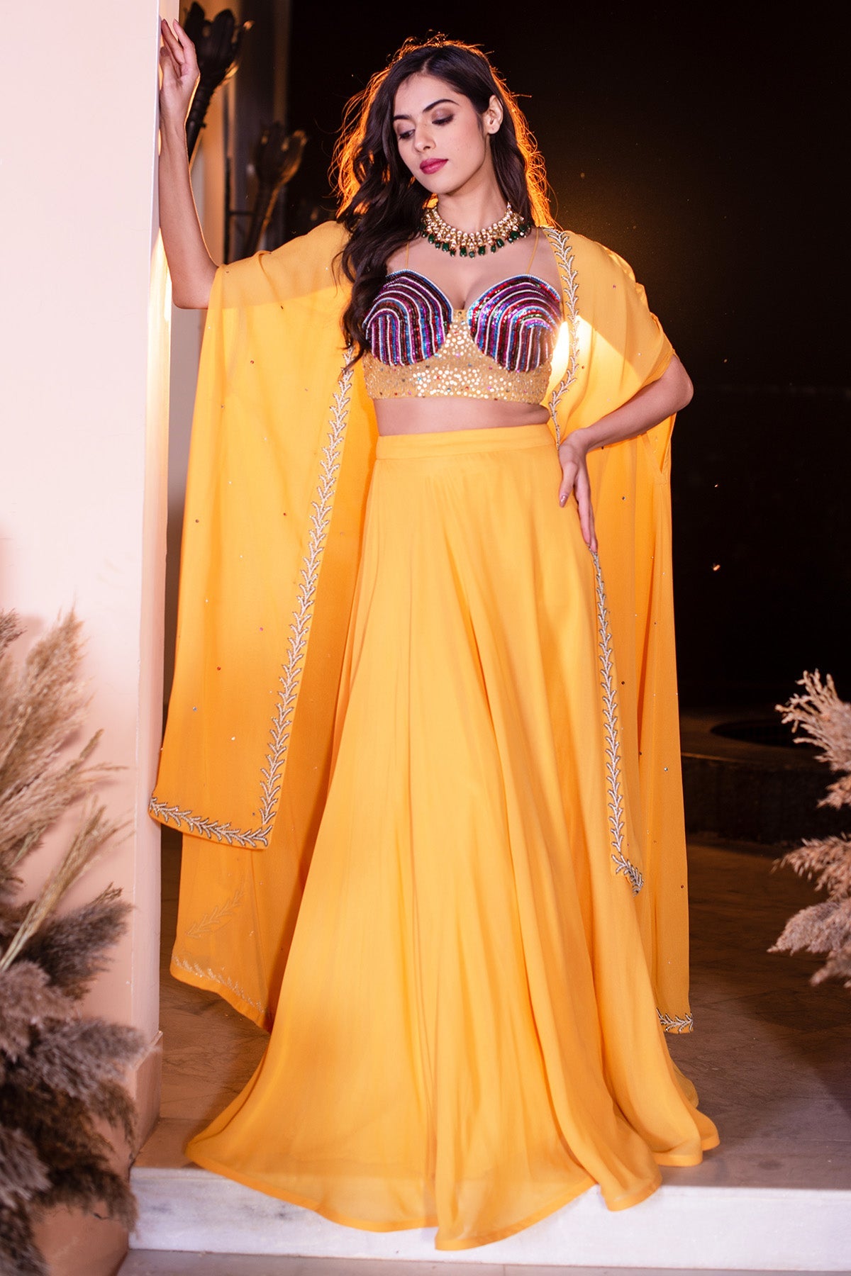 Our Yellow Georgette corset cape skirt