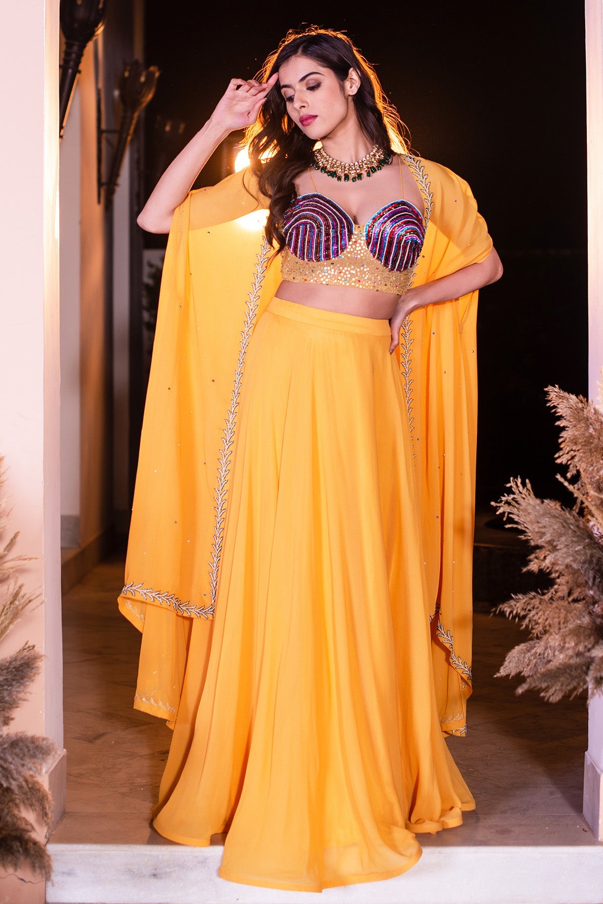 Our Yellow Georgette corset cape skirt