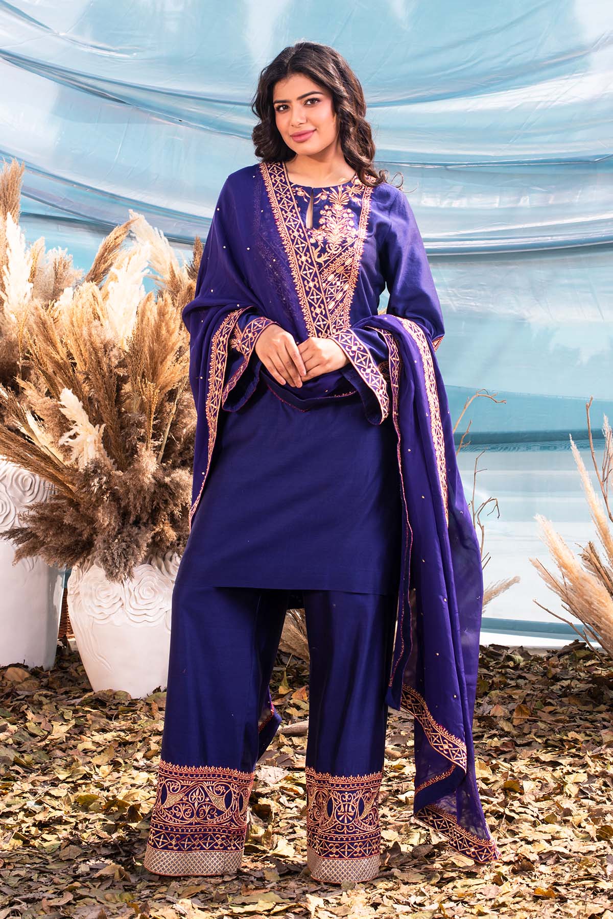 our Indigo Blue Chanderi Kurti set