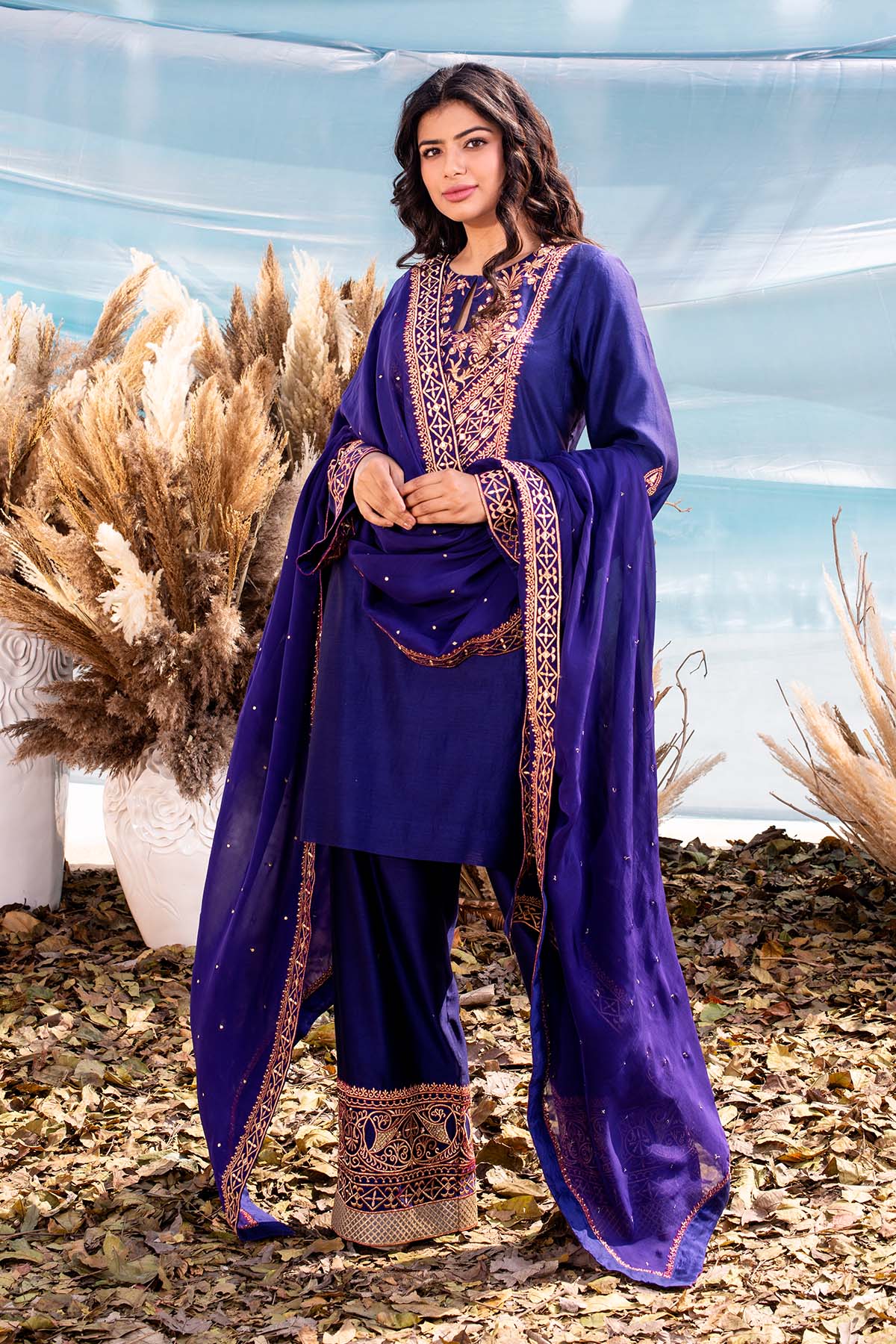 our Indigo Blue Chanderi Kurti set