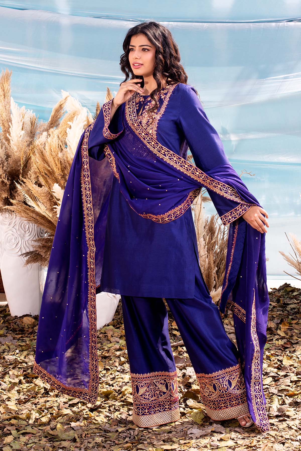 our Indigo Blue Chanderi Kurti set