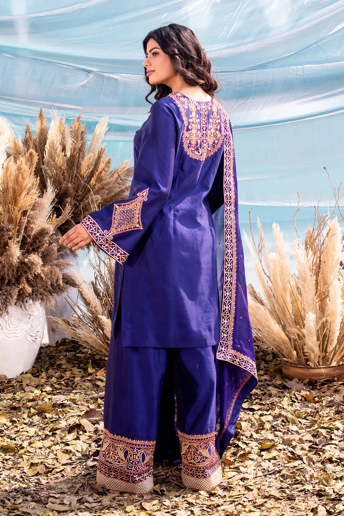 our Indigo Blue Chanderi Kurti set