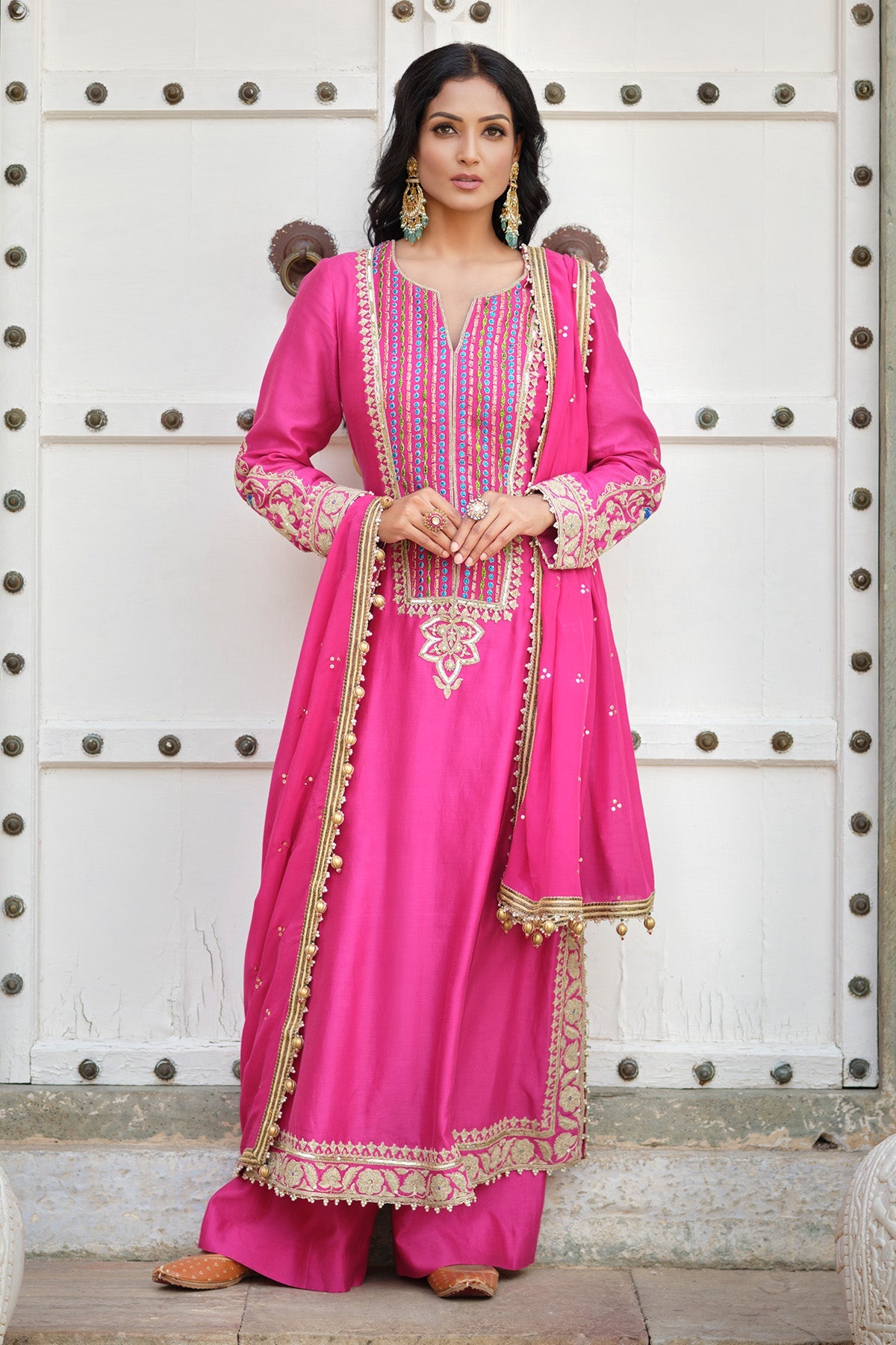 Fuschia Pink chanderi silk kurta set