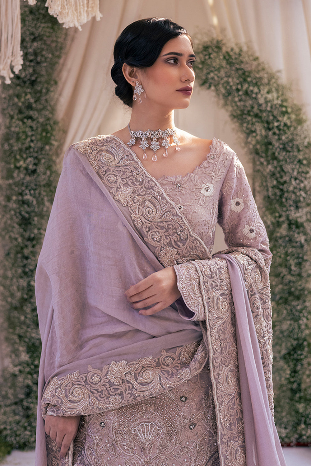 Lilac Kasab Silk Sharara Set