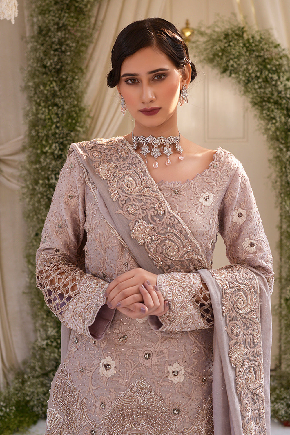 Lilac Kasab Silk Sharara Set