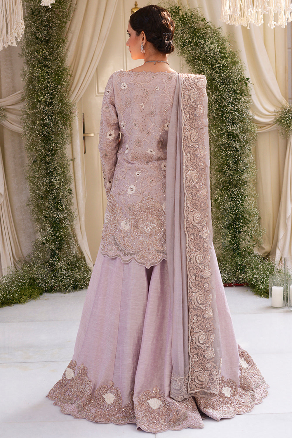 Lilac Kasab Silk Sharara Set