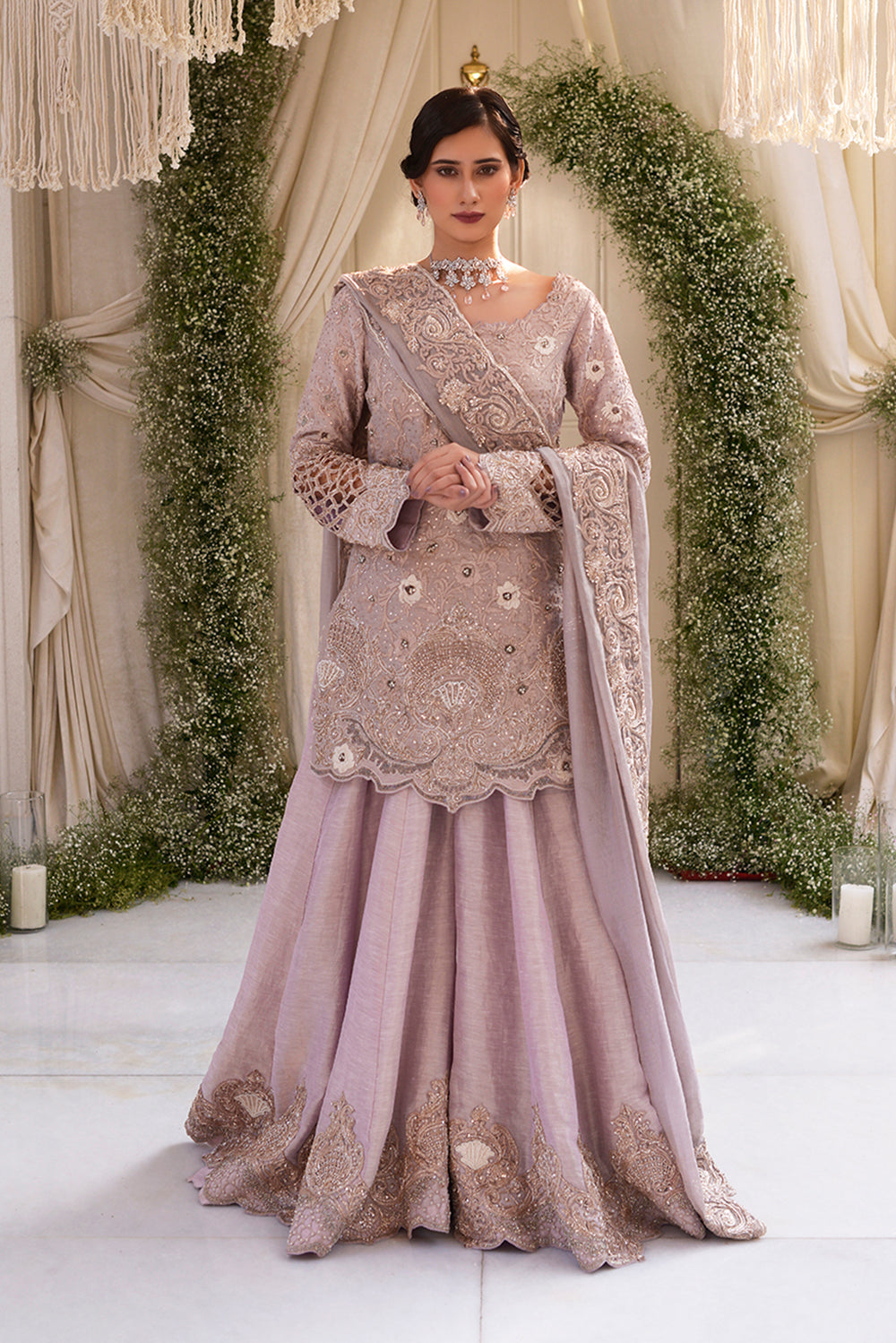 Lilac Kasab Silk Sharara Set