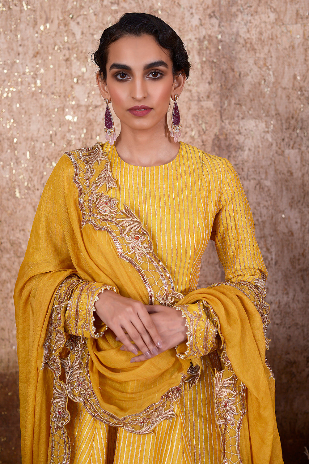 Yellow Silk Peplum Sharara Set