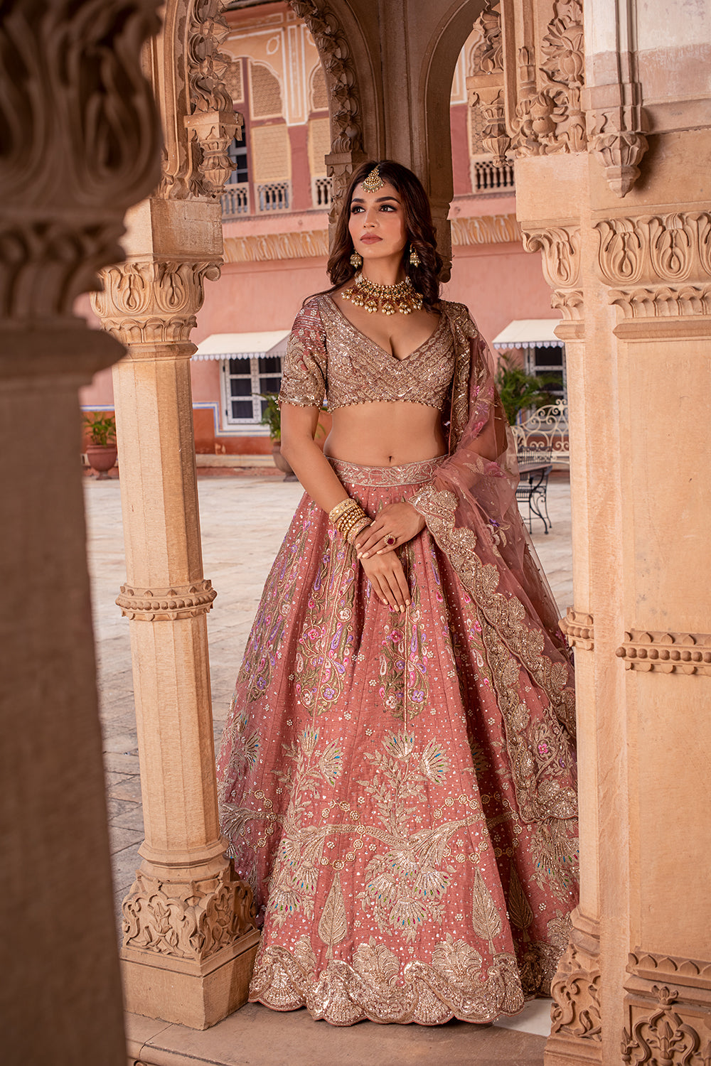 A Dusty Rose Raw Silk Lehengha