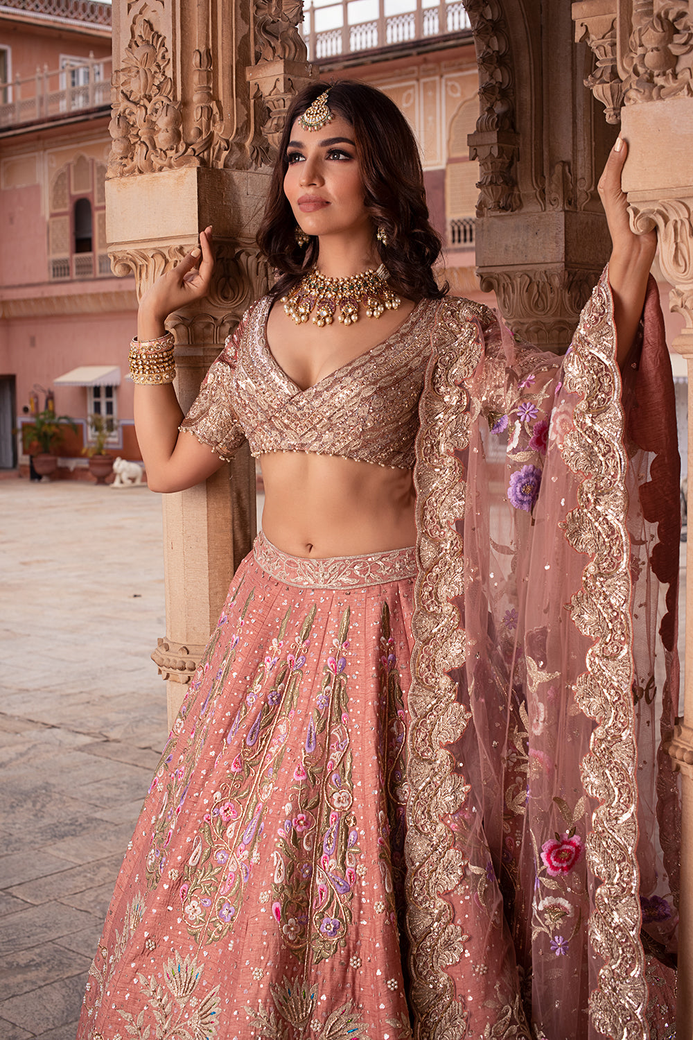 A Dusty Rose Raw Silk Lehengha