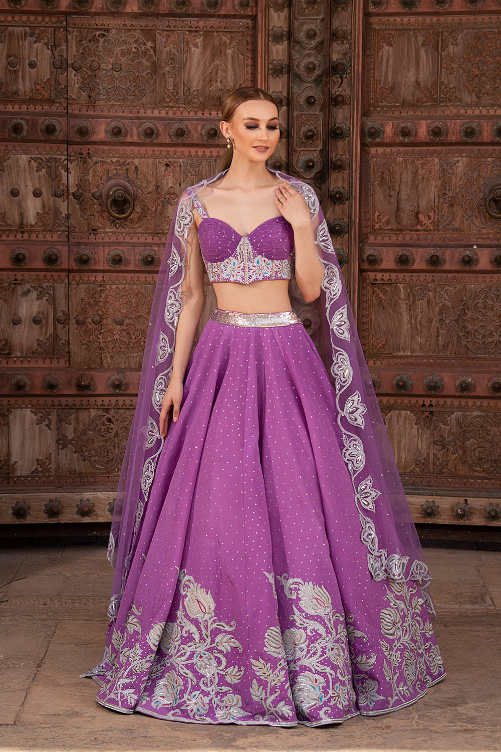 A Lilac Silk Crepe Lehenga