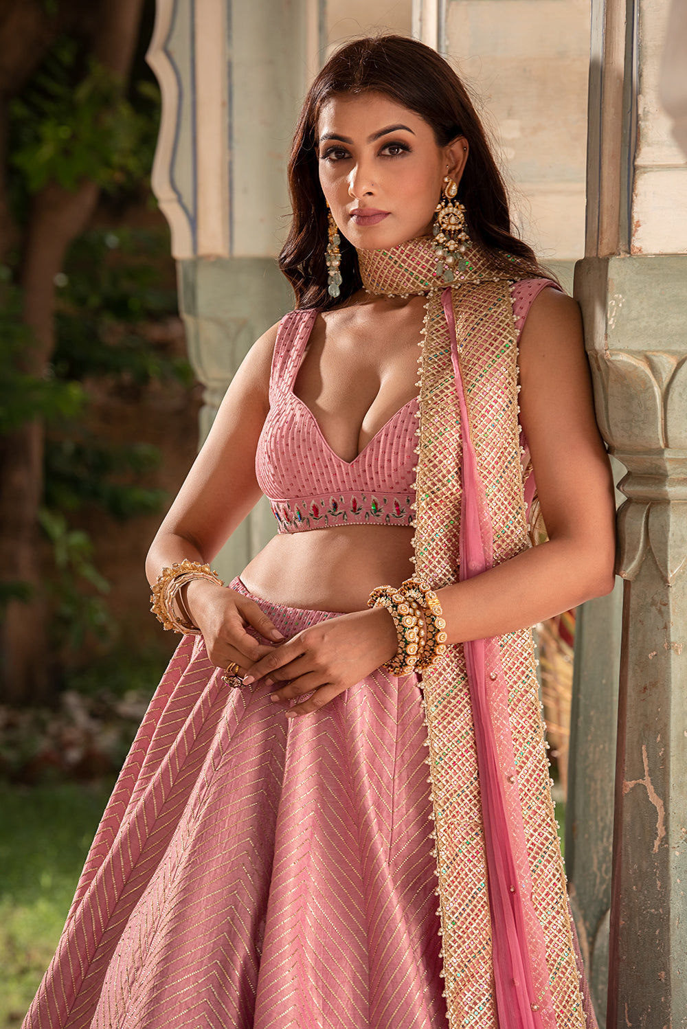 A Tulip Pink Kasab Silk Lehenga