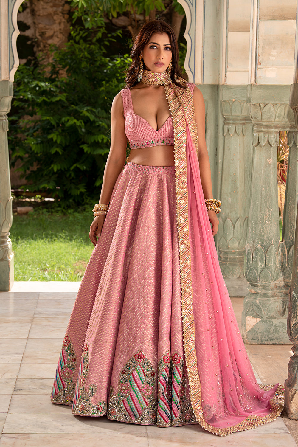 A Tulip Pink Kasab Silk Lehenga