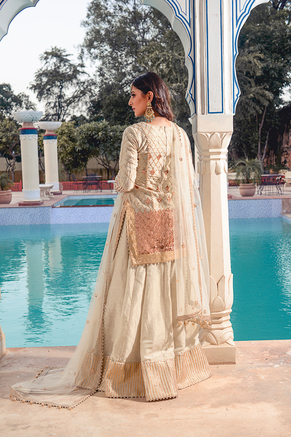 Ivory Kasab Silk Sharara Set.