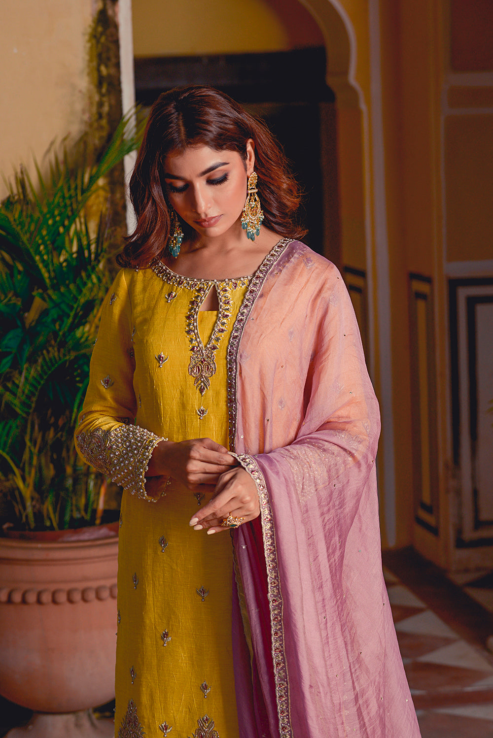 Our Yellow Kasab Silk Kurti Set