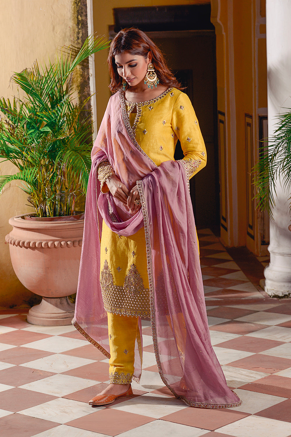 Our Yellow Kasab Silk Kurti Set