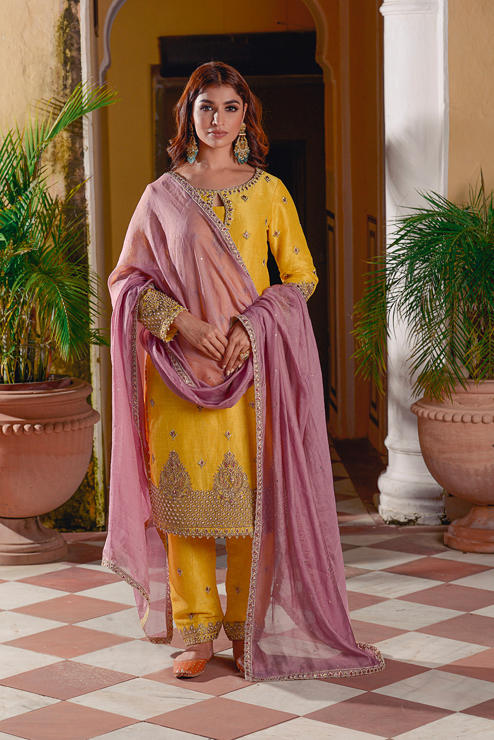 Our Yellow Kasab Silk Kurti Set