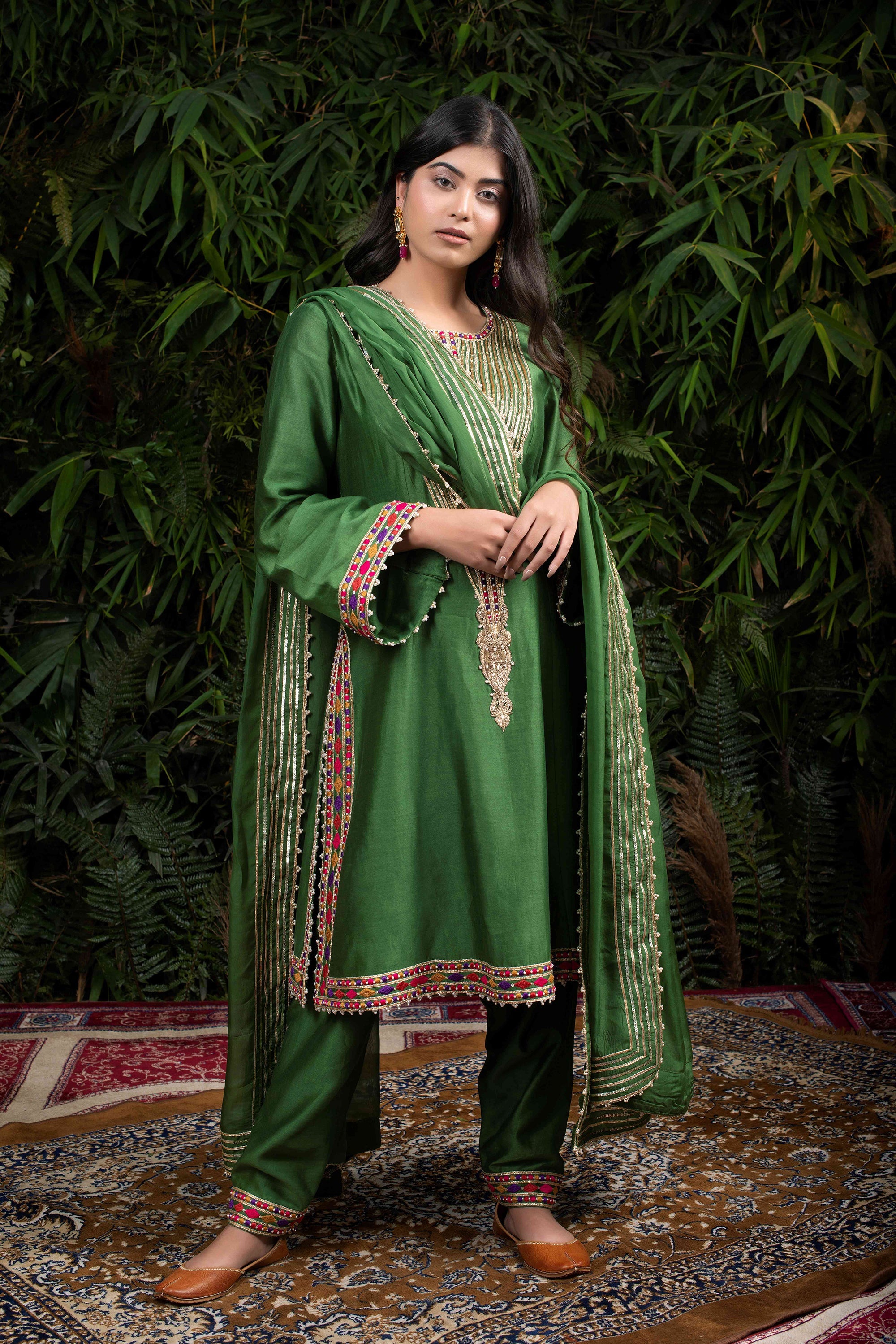 Forest Green Silk Chanderi Kurti