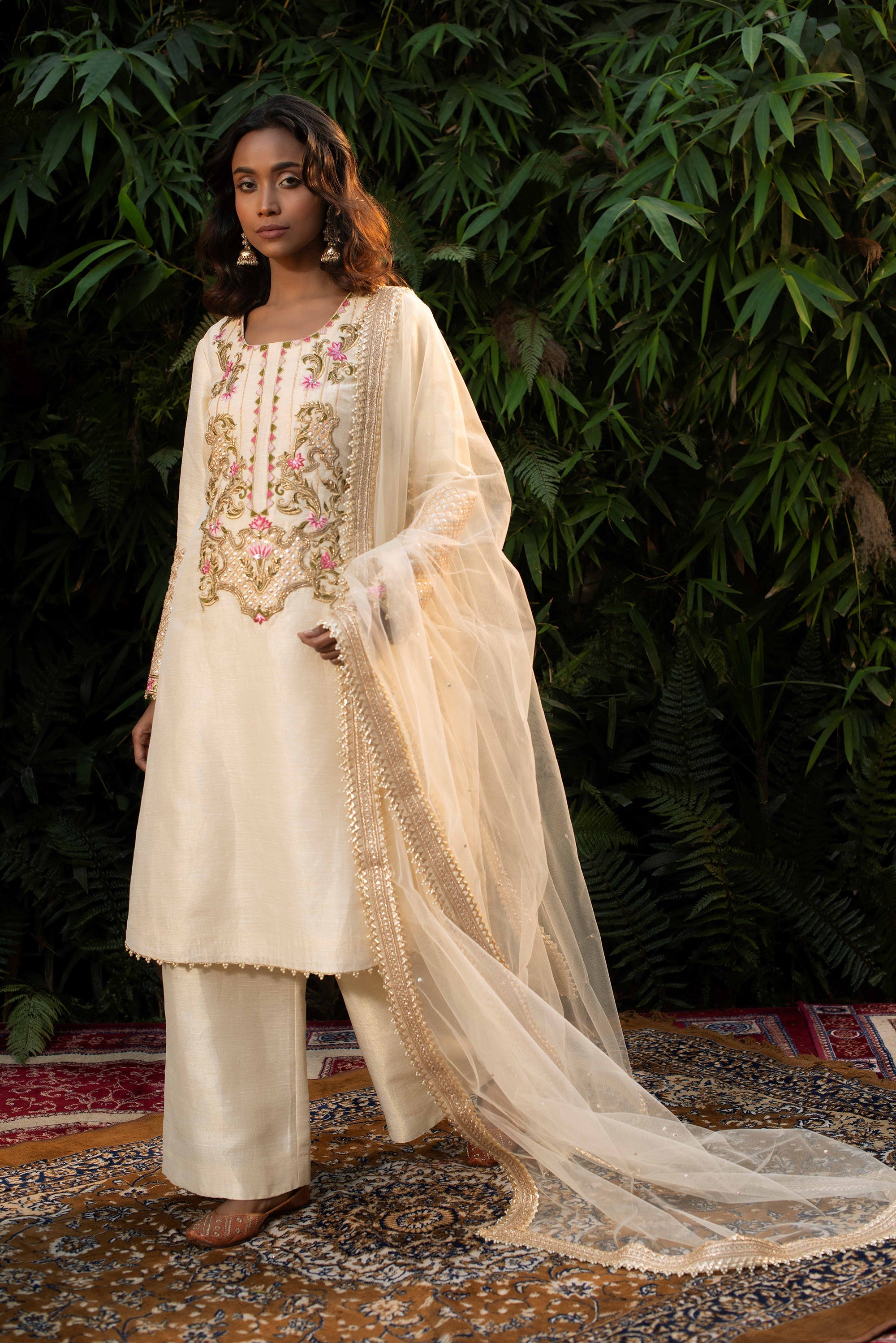 Ivory Kasab Silk Long Suit Set