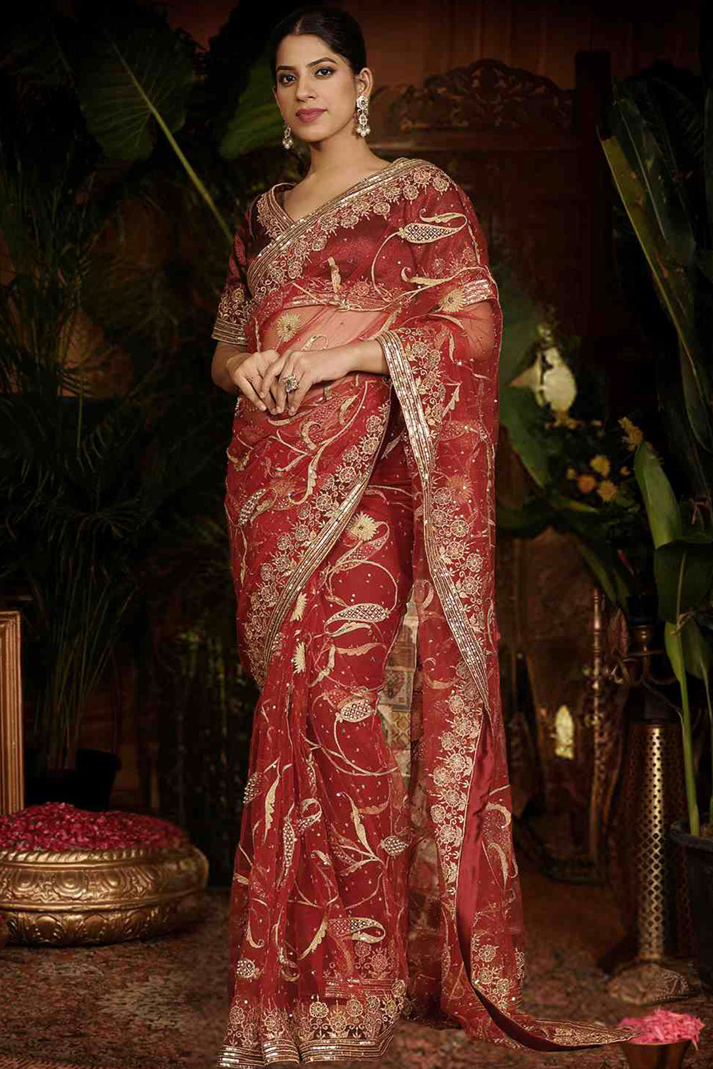 Maroon Tulle Saree